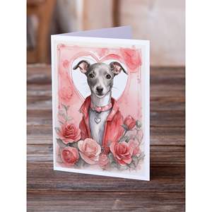 Lévrier Italien Fantaisiste Valentine Roses Pack 8 A7 Taille 5x7 Cartes de Note Vierges avec Enveloppes Collection de Cartes de Vœux - Product Image 2