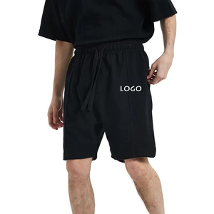 Shorts Bermuda en coton noir uni pour homme avec cordon de serrage et logo sur le devant, vêtements décontractés - Product Image 4