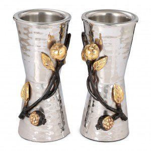 Latest Pomegranate Branch Shabbat Candle Holders Pair Silver Gold Judaica Sabbath Decor Gift For Home - Product Image 4
