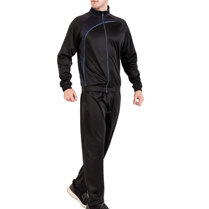 Survêtement sportif noir respirant pour homme, fermeture éclair intégrale, col montant, manches longues, design uni, coupe classique, idéal pour l'automne - Product Image 3