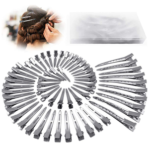 Kit professionnel de pinces à cheveux courbées en métal pour salon de coiffure, pinces de séparation type bec de canard avec boîte de rangement en plastique transparent - Product Image 1