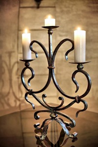 Black Iron 5 Arm Candelabra Tree Candle <b>Holder</b> Stand with <b>Glass</b> Votive Cups for Home Decor - Product Image 6