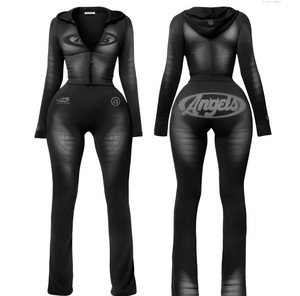 Fall Clothing 3 Piece Set Women Tracksuit Custom Rhinestone LOGO Streetwear Sports Bra <b>Jacket</b> and Flare <b>Yoga</b> Pants Set for Women - Product Image 1