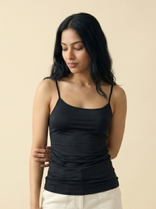 Débardeur Noir Femme Slim Fit Sans Manches à Bretelles Fines Col Rond Décontracté Basique Lisse Confortable Quotidien Tendance Ajusté - Product Image 1