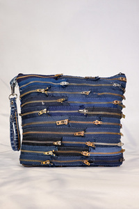 Pochette en jean faite à la main, directement de l'usine, avec fermeture éclair et poignée latérale, OEM ODM - Product Image 4