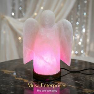 Lámpara de Sal Rosa del Himalaya Natural, Pieza Decorativa de Ángel Tallada a Mano, Luz Nocturna, Energía Curativa, Regalo para el Hogar, Purificador de Aire Portátil - Product Image 3
