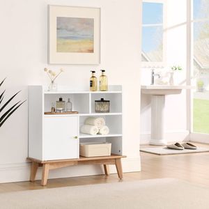 Armadio di stoccaggio in legno massello con Design colorlocking piedi Base per il pavimento per la camera da letto soggiorno a casa ufficio librerie di ricezione per - Product Image 1