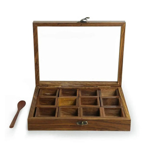 Eco-Friendly Wooden Spice <b>Box</b> Storage Organizer for Culinary Essentials Masala Collection <b>Herbs</b> Seasonings Hand Wash Only - Product Image 1