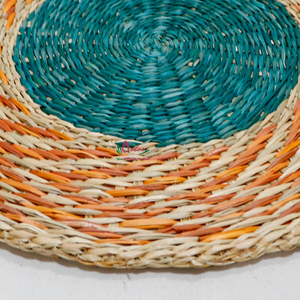 Handmade Eco-Friendly <b>Round</b> Water Hyacinth <b>Placemat</b> with Floral Pattern Vintage Traditional Simple Style Customizable Home Decor - Product Image 5