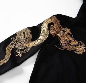 Hot Selling Low MOQ Breathable 100% Cotton Unisex Double Flying Dragons Embroidery <b>Hoodie</b> Good Quality <b>Japanese</b> Sukajan <b>Hoodie</b> - Product Image 4