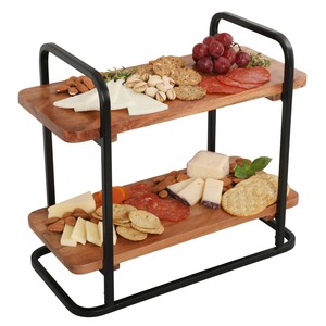 Three Tier Cake Stand With Wooden Handle White Enamel Plates Reusable Multi Layer Display - Product Image 6