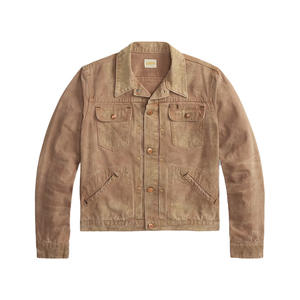 Chaqueta Trucker Premium para Hombre, de Lona Lavada y Desgastada, Resistente, Cuello Clásico Recto, Ropa de Trabajo Vintage, OEM Personalizada, Estilo Heritage - Product Image 1