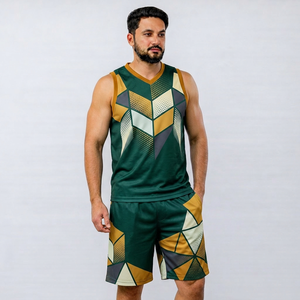 Men's Geometric Tank Top And <b>Shorts</b> Set V-Neck Quick Dry Knitted <b>Polyester</b> Sporty Summer Outfit - Product Image 4