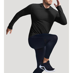 Sweat-shirt à capuche noir à manches longues, coupe ajustée, décontracté, tricoté, couleur unie, respirant, pour l'automne, 100% polyester - Product Image 2