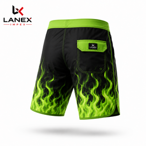 Shorts de bain pour hommes vert flamme à séchage rapide, personnalisables par sublimation, en polyester athlétique, taille mi-haute avec cordon de serrage, pour l'été - Product Image 3