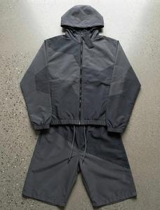 Conjunto Deportivo con Capucha Negra para Hombre, Chaqueta con Cremallera y Estampado de Letras, Pantalones Cortos, 2 Piezas, Estilo Hip Hop - Product Image 3
