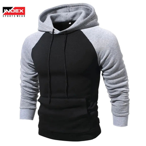 Sudadera con Capucha para Hombre INDEX, Manga Raglán, Color Sólido, Corte Ajustado, Informal, Otoñal, Tejida, Negra y Gris - Product Image 1