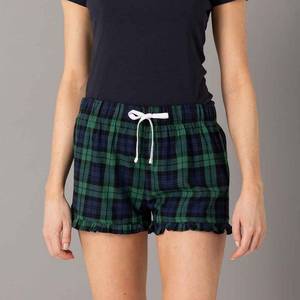 Shorts en flanelle à carreaux pour femmes, taille mi-haute, cordon de serrage, coupe régulière, style décontracté avec volants, motif blanc, rose, noir - Product Image 4
