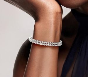 Double Row Lab Grown Diamond Flexible Tennis <b>Bangle</b> <b>Bracelet</b> in 18K White Gold - Product Image 2