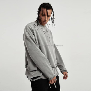 100% algodón polar de gran tamaño en blanco Vintage lavado ácido sudadera logotipo personalizado sudadera desgastada sudadera de gran tamaño - Product Image 2