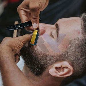 Kit de rasoir de barbier turc à lame unique avec logo personnalisé, pochette de voyage professionnelle, acier inoxydable noir et or, rasoir personnalisé avec logo - Product Image 5