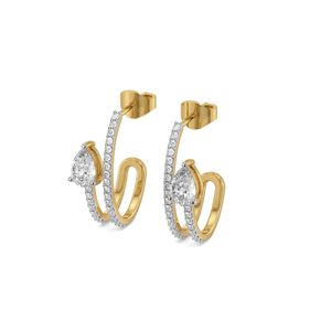 Yellow Gold Pear Cut Diamond Hoop <b>Earrings</b> Luxury Women's <b>Wedding</b> Jewelry - Product Image 1