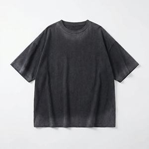 T-shirt ample uni délavé au charbon, coupe carrée, épaules tombantes |   Streetwear pour hommes/femmes, OEM et marque privée - Product Image 1