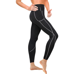 High Waist Black <b>Leggings</b> <b>With</b> White Stitching <b>Pockets</b> Full Length Sporty Stretch Breathable Knitted Women's Workout Pants - Product Image 3