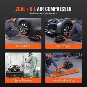 Compressore d'Aria Portatile Ultra Silenzioso da 1HP, 2.1 CFM, 8 Bar, Serbatoio in Acciaio da 2 Galloni, Senza Olio, con Pressione Massima di 120 PSI e 81 dB - Product Image 2