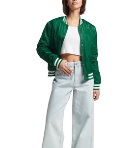 Best-Selling Women's Satin Varsity Jackets Cropped Button Design Silk Fabric With Custom Lining For College Sportswear Jacket - Product Image 1