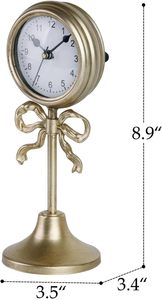 Vintage Gold Desk <b>Clock</b> With Bow Design Tabletop Decorative Timepiece - Product Image 6