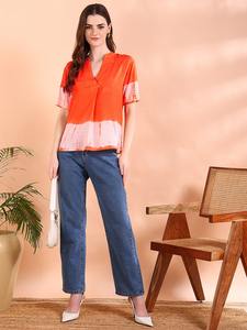 Haut d'été léger pour femme Maaesa, collection designer, en rayonne tie & dye, col mandarin, manches courtes, style décontracté - Product Image 4