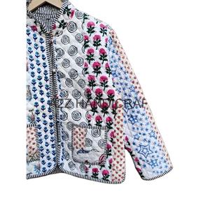 Chaquetas acolchadas de retazos blancos Algodón Floral Estilo bohemio Otoño Invierno Chaqueta Abrigo Streetwear Boho Chaqueta reversible acolchada - Product Image 4