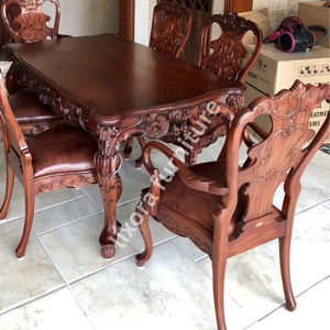 Luxury Handcrafted Solid Wood 6 Seater Dining <b>Table</b> Set Ornate Floral Carving Premium <b>Walnut</b> Finish - Product Image 4