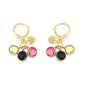 Boucles d'oreilles créoles rétro à clipser, plaquées or 18 carats, avec triple pierre en quartz multicolore, pour filles, vente en gros - Product Image 1