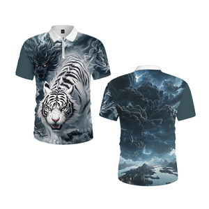 เสื้อโปโลชายพิมพ์ลายเสือขาว 3 มิติ แบบซับลิเมชั่น คอซิป แขนสั้น ลายกราฟิกด้านหน้าและด้านหลัง เสื้อยืดลำลองสำหรับฤดูร้อน - Product Image 1