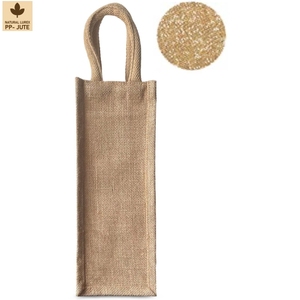 Sac cadeau pour bouteille de vin en jute naturel laminé, emballage cadeau pour vin, 12x33x12 cm, logo personnalisé, vente en gros, OEM, marque privée, modèle AS006 - Product Image 1