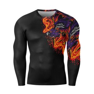 <b>Flame</b> Graphic Sublimation Rash Guard Long Sleeve Compression Athletic <b>Shirt</b> Lightweight Performance Sportswear - Product Image 1