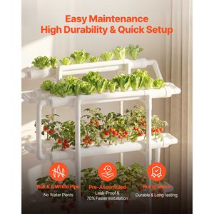Kit Sistema di Coltivazione Idroponica a 3 Livelli con 90 Posti, Tubi in UPVC con Irrigazione Temporizzata e Protezione Solare - Product Image 2