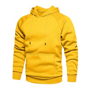 Sweat-shirt à capuche jaune pour homme, manches raglan, en molleton de coton, pull décontracté, coupe classique, couleur unie, pour l'automne - Product Image 1