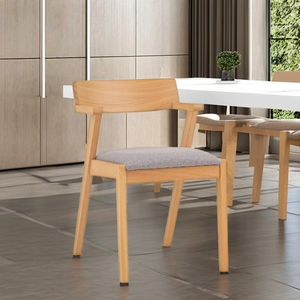 Scandinavian Minimalist Style Dining Chair Beechwood <b>Frame</b> Fabric Seat Backrest Light <b>Grey</b> Home Apartment Restaurant Cafe Hotel - Product Image 1