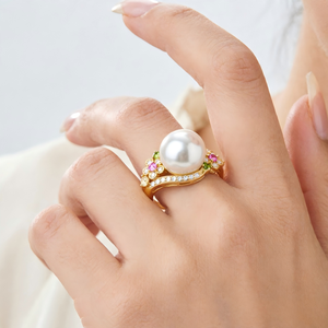 แหวนมุกน้ำจืดธรรมชาติขนาด 8.0-8.5 มม. จาก LY Thailand Jewelry Wholesale ประดับอัญมณีหลากสีสัน ดีไซน์เพชร เหมาะสำหรับเป็นของขวัญสำหรับเจ้าสาว - Product Image 4