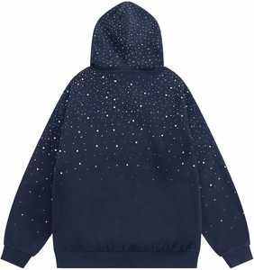 เสื้อฮู้ดผู้ชายสีชมพูประดับเพชรเทียม ทรงโอเวอร์ไซส์ ซิปหน้า ผ้าคอตตอนเทอร์รี่ 100% สไตล์สตรีทแวร์ - Product Image 5