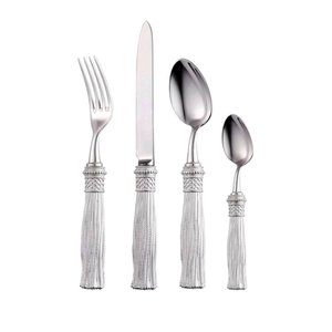 Elegant Metal Flatware <b>Set</b> With Tassel Handles Knife <b>Fork</b> <b>Spoon</b> Dishwasher Safe Wedding Cutlery - Product Image 1