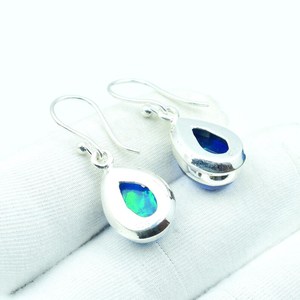 Boucles d'oreilles en opale de feu bleue, style bohème, en argent sterling 925, faites à la main, en forme de goutte, bijoux en pierres précieuses, cadeau pour femmes et hommes - Product Image 3