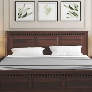 Cama Moderna de Madera de Mango Color Nogal, Cama Matrimonial Grande para Recámara Principal, Cama de Boda - Product Image 1