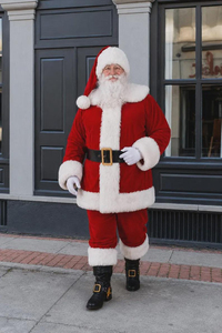 Costume de Père Noël en velours rouge avec barbe en fourrure blanche, chapeau et sac cadeau – Idéal pour les fêtes et spectacles – Prix abordable – OEM - Product Image 5