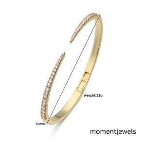 Gold Color Open Cuff <b>Bangle</b> Zircon Inlaid Geometric Bracelet 18K Gold Plated <b>Copper</b> Jewelry for Wedding Party - Product Image 5