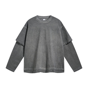 T-shirt double couche pour homme, style streetwear, en Spandex/Polyester, séchage rapide, respirant, pour commandes en gros - Product Image 1
