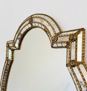 A unique, extra-large Venetian <b>mirror</b>/wall <b>mirror</b> <b>with</b> brass trim and a three-layered mosaic <b>crystal</b> <b>mirror</b>! Extra-large size. - Product Image 3